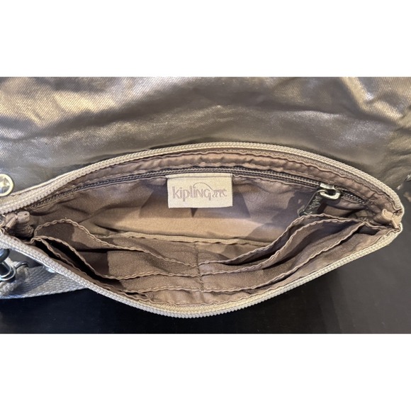 Kipling Lynne Convertible Metallic Silver Crossbody Clutch Wristlet Waist Bag - Picture 9 of 16